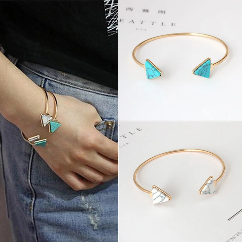 L238 Gothic Vintage Fashion Adjustable Geometric Triangle Stone Open Bracelets Bangles For Women Jewelry Men Girl Cuff Pulseras