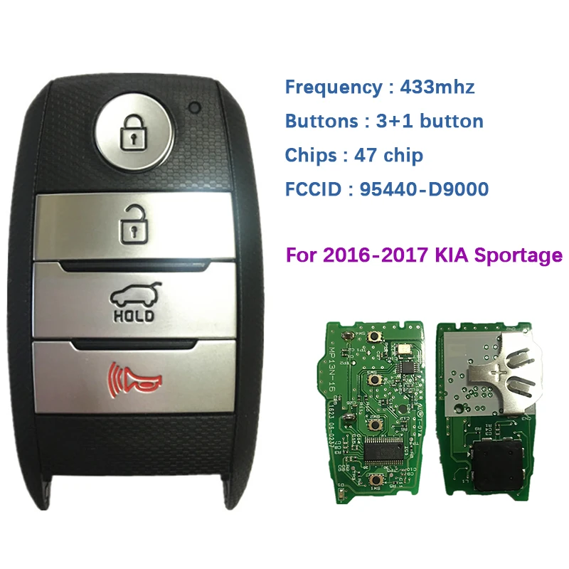 

CN051045 Aftermarket 4 Button Smart Key With Frequency 433Mhz FCCID 95440-D9000 47 Chip For KIA Sportage 2016-2017