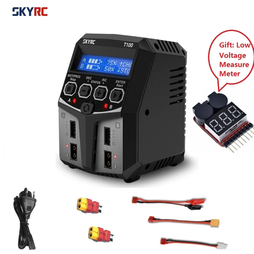 SKYRC T100 DUAL 5A 2X50W Balance FPV Charger Discharger With Meter for 2-4S LiPo/LiIon/LiFe/LiHV Battery RC Drone Multirotor