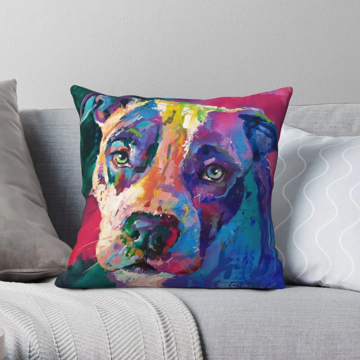 Bandit American Staffordshire Terrier Square Pillowcase Polyester Linen Velvet Creative Zip Decor Pillow Case Bed Cushion Cover