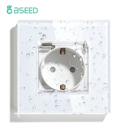 Bseed-屋外電源ソケット,標準eu電源,白いガラスパネル,16a,壁コンセント,防水カバー