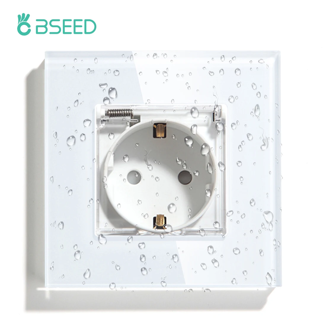 BSEED EU Standard Power Socket White Glass Panel 16A Wall Power Socket Waterproof Cover Outdoor Outlet