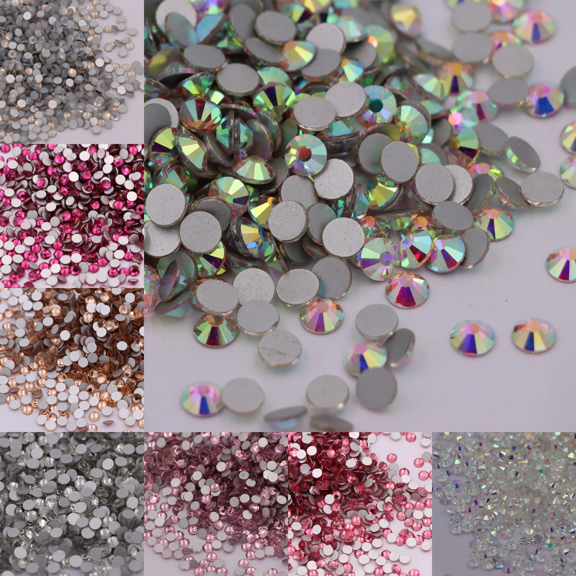 Glitter Rhinestones Crystal AB SS3-SS34 Non Hot Fix FlatBack Strass Sewing & Fabric Garment Nail Art Stone