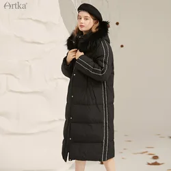 ARTKA 2021 Winter New Women Down Coat Fashion Casual 90% White Duck Down Coat Long Hooded Fur Collar Black Warm Coats YK20011D