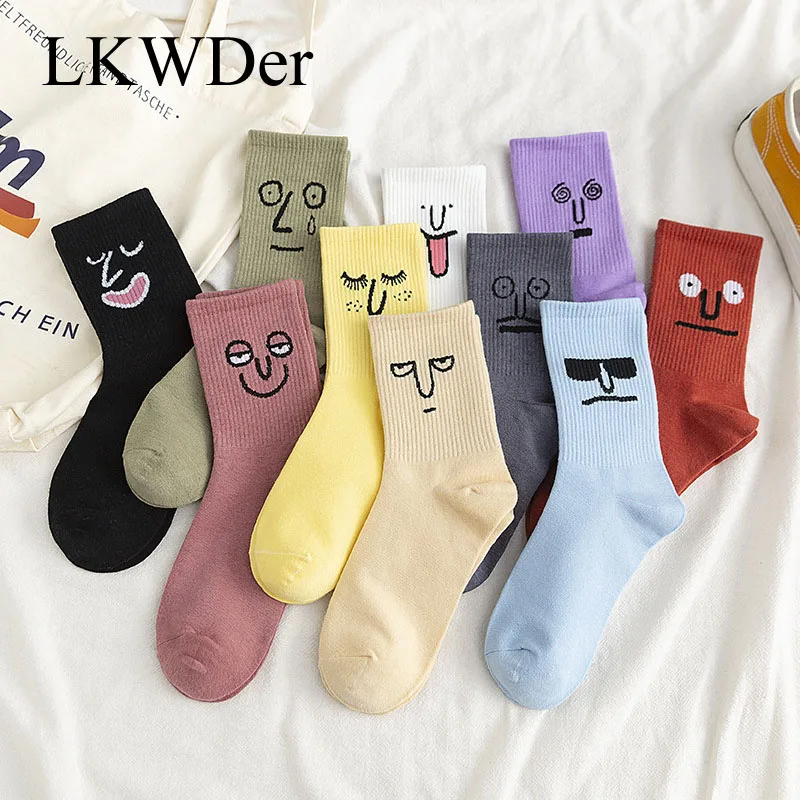 

LKWDer 1 Pair Unisex Surprise Women Socks Harajuku Colorful Funny Socks Funny expression personality Men Cotton cute Size 35-42