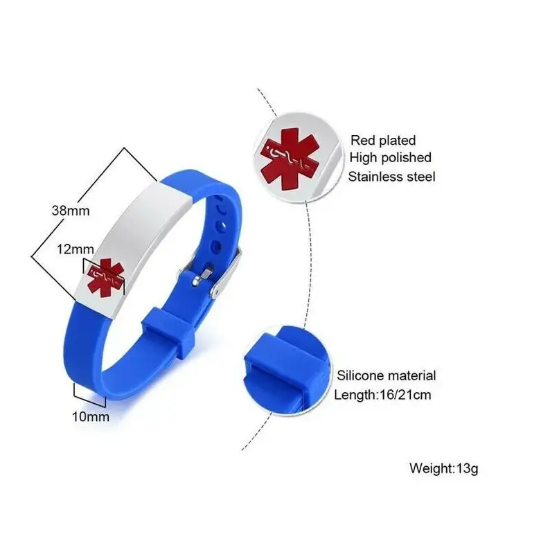Kinder/Erwachsene Angepasst Personalisierte Medizinische ID Alarm-Armband für Frau Männer Gravur Edelstahl Silikon Schmuck – Detail 3