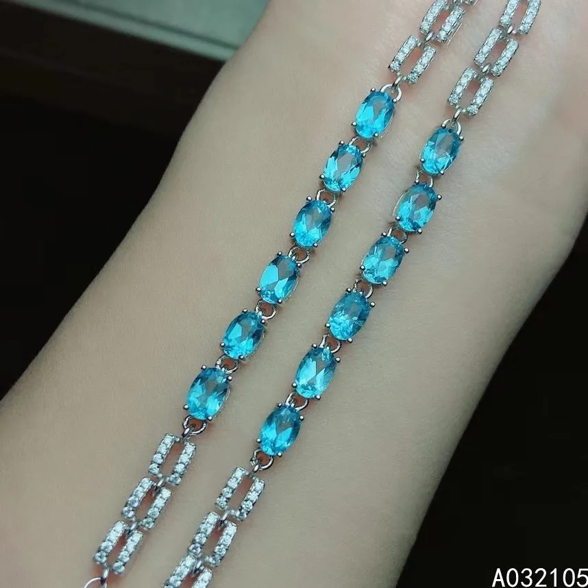 KJJEAXCMY fine jewelry 925 sterling silver inlaid Natural Swiss blue topaz women simple fashion oval gem hand bracelet support d