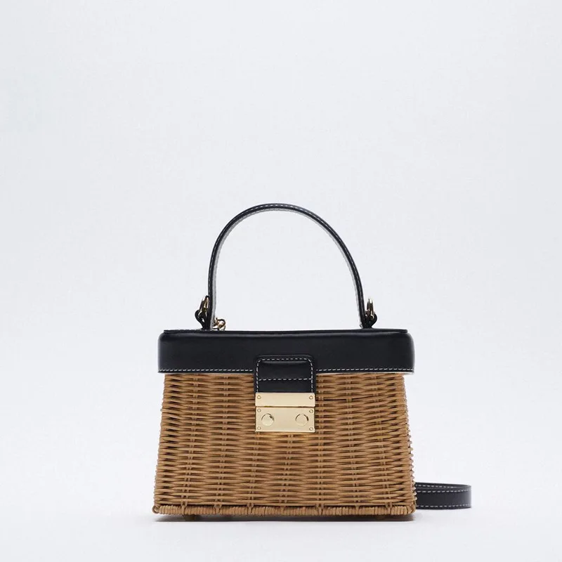 Fashion Rattan Box Women Handbags Wicker Woven Lady Shoulder Crossbody Bag Luxury Summer Beach Straw Bag Female Travel Purses