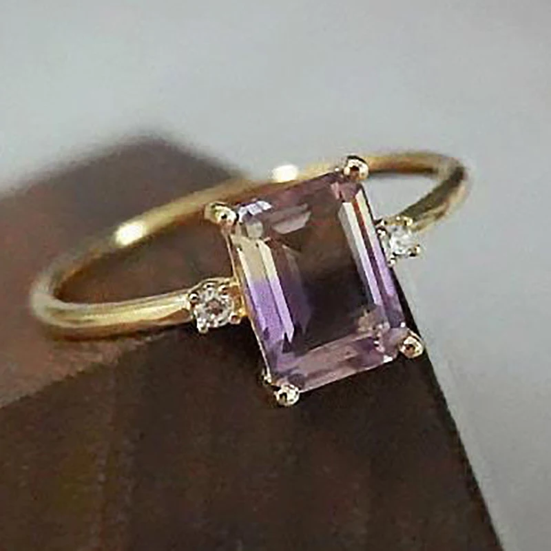 

Original inlaid amethyst faceted geometric open ring niche light luxury charm women's brand silver jewelry