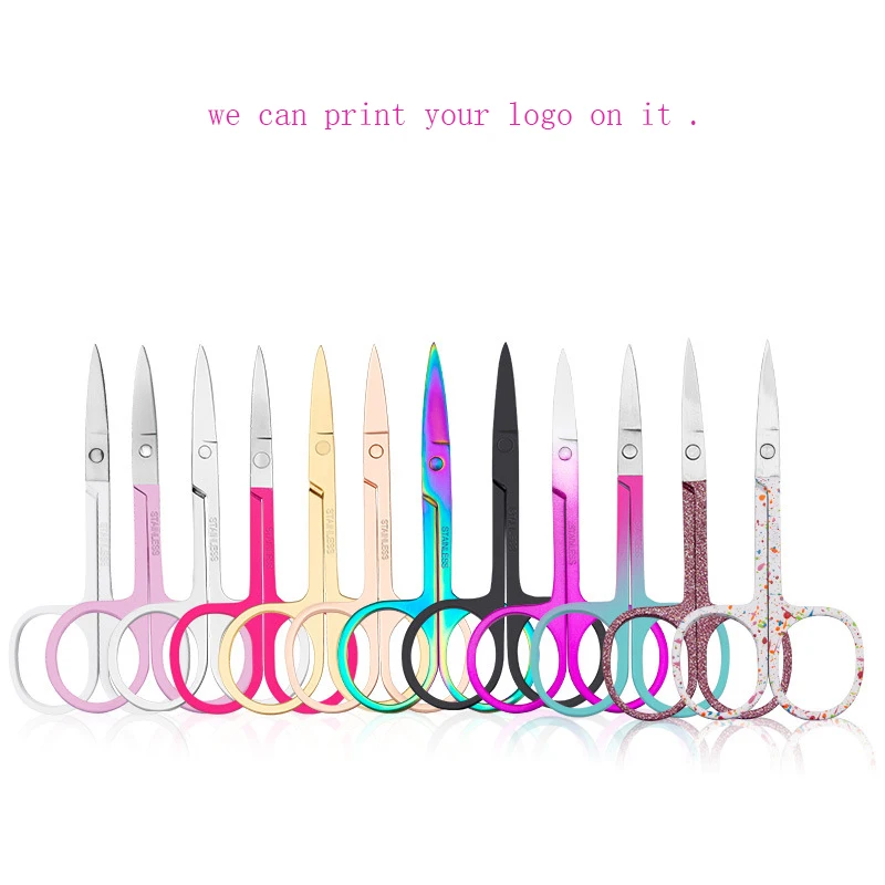 Wholesale Eyelash Scissors For Eyelash Extension And Eyebrow Stainless Steel Make Up Scissors With Print Logo