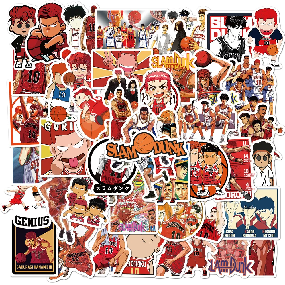 Impermeável PVC Adesivos de Slam Dunk, Anime Clássico, Desenhos Animados Japoneses, Laptop, Bicicleta, Bagagem, Telefone, Decalque, 10 PCs, 30 PCs, 50PCs