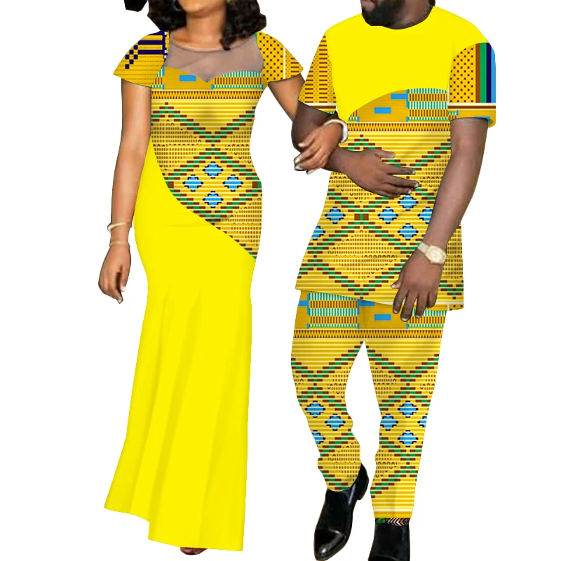 Afrikaanse Paar Kleren Vrouwen Lange Jurk En Mannen Trainingspak Dashiki Outfits Shirts En Broek Set Avond Wedding Ankara wax