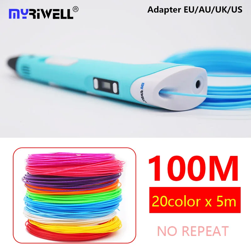 myriwell 3d pen RP-100B LED display 1.75mm ABS100m filament 3d handle 3 d pen 3d Printing pen Child birthday gift Christmas gift