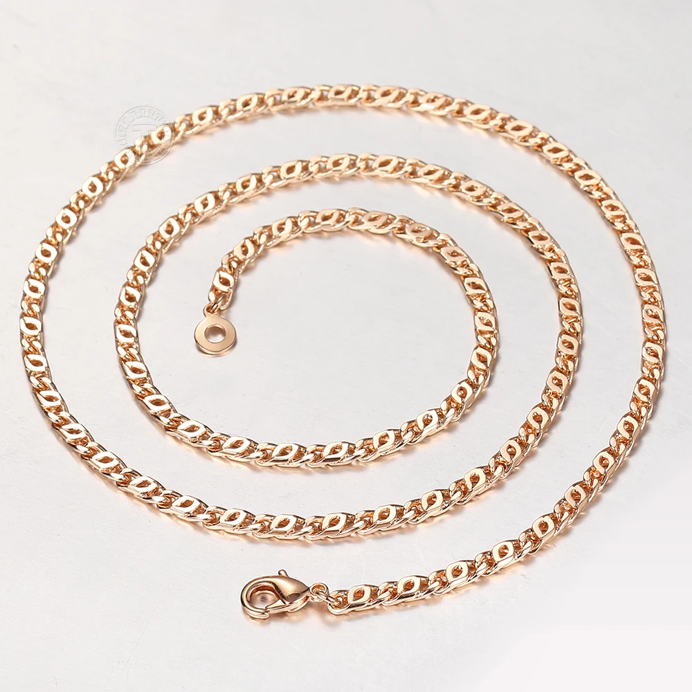 Women Men 585 Rose Gold Color 3.5mm Snail Swirl Link Chain Necklace Fashion Jewelry Gift CN37