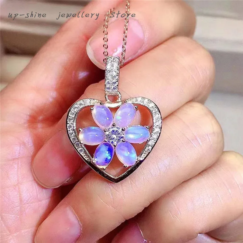 

New 925 silver inlaid natural opal pendant, can be used as a sweater chain, colorful, new year gift