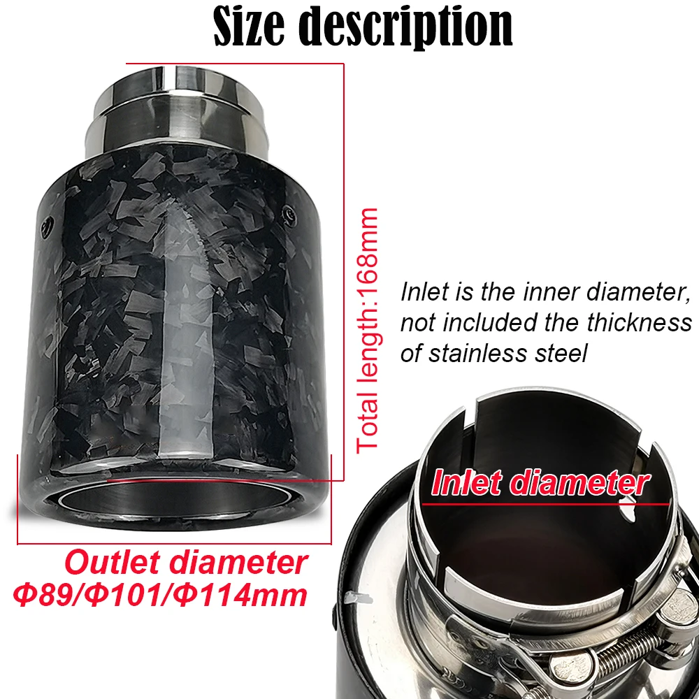 Car 1 Piece Universal Forged Carbon Fiber Glossy  Rolled Edge with Silver Inner Exhaust Tip Muffler Pipetip