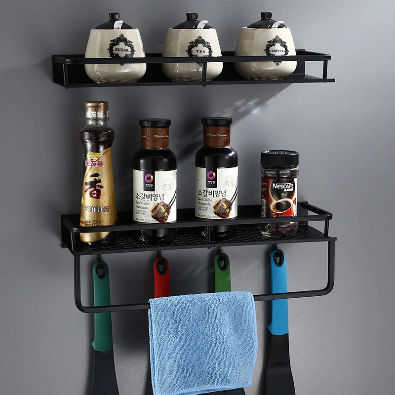 Badkamer Plank Met Handdoek Bar Wall Mounted Aluminium Bad Douche Plank Zwarte Bad Shampoo Houder Mand Houder Hoekplank