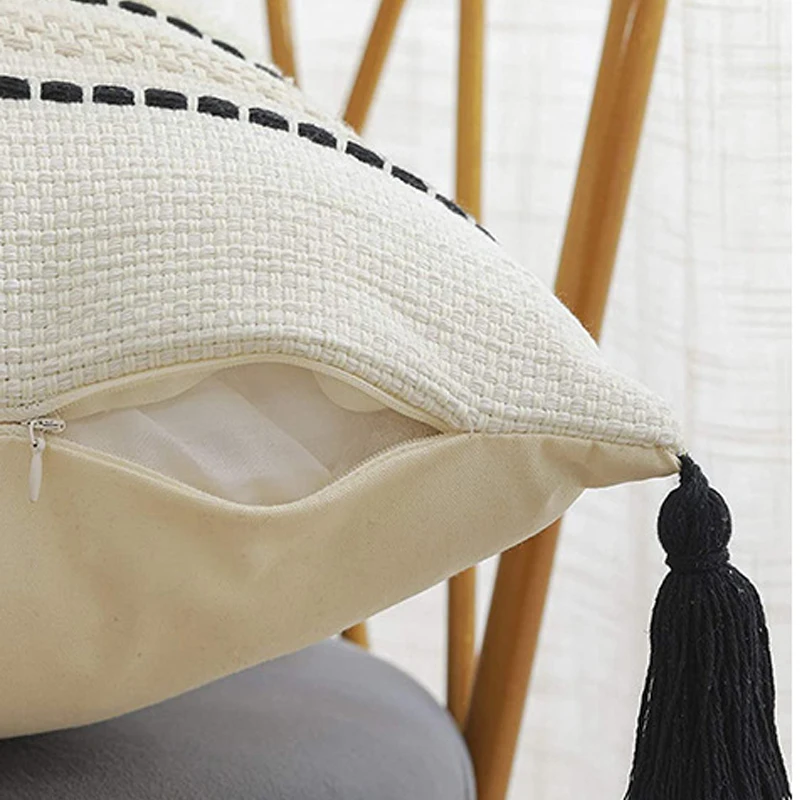 Decoration Cushion Cover 45x45 White Black Plain pillow cover Woven Tassels for Home Sofa Chair Bedroom Living Room Decoration