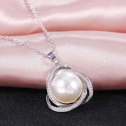 Huitan Classic Triangle Inlaid Round Imitation Pearl Pendant Women Necklace for Engagement Wedding Ceremony Fashion Necklace Hot