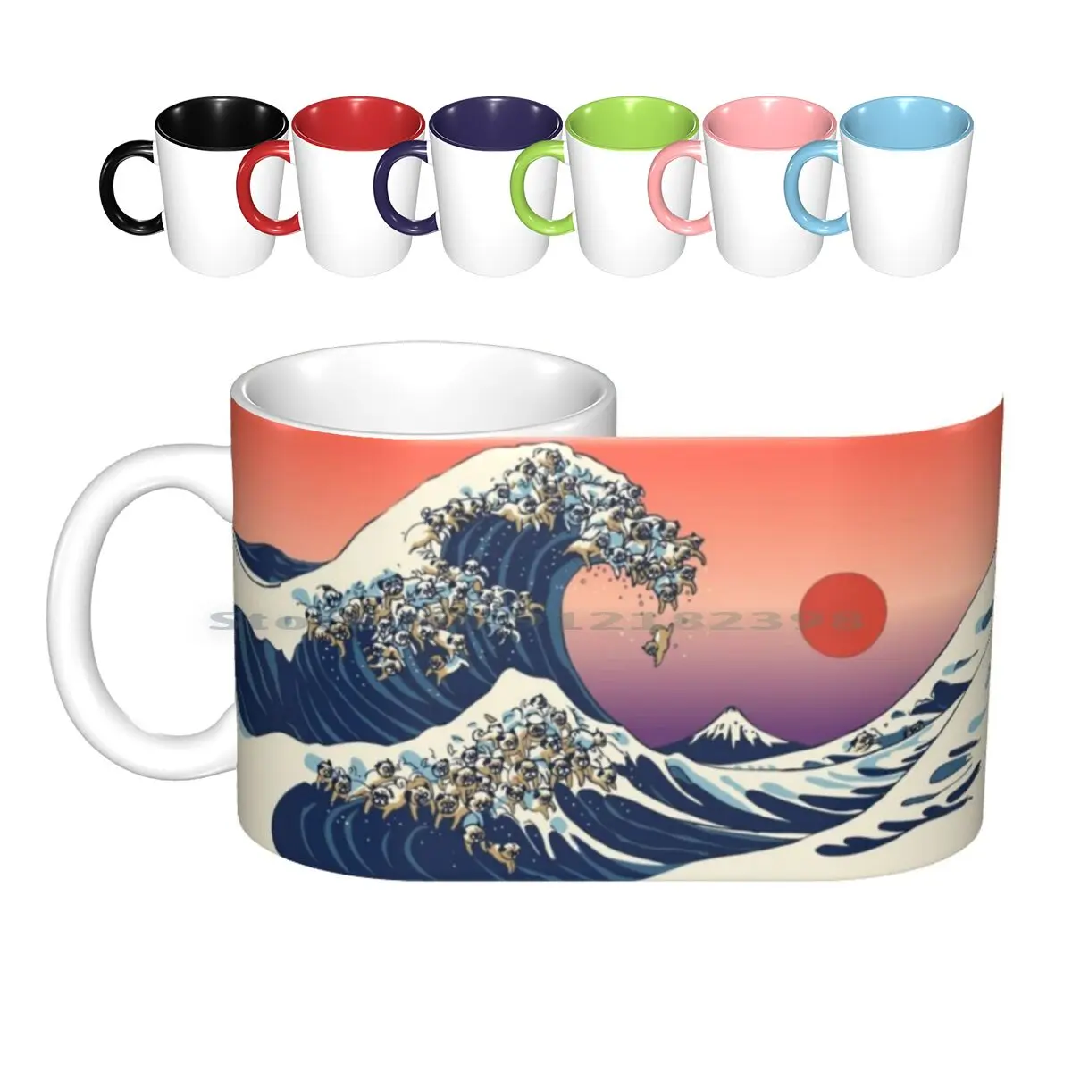 The Great Wave Of Pug Ceramic Mugs Coffee Cups Milk Tea Mug Pug Puglife Wave Ocean Japan Dog Summer Creative Trending Vintage