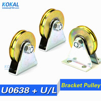 [U0638J]1pcs 6.4*38*8mm with triangular bracket/L bracket, U-grooved wheel, bearing wire rope pulley/crane/guide bearing wheel