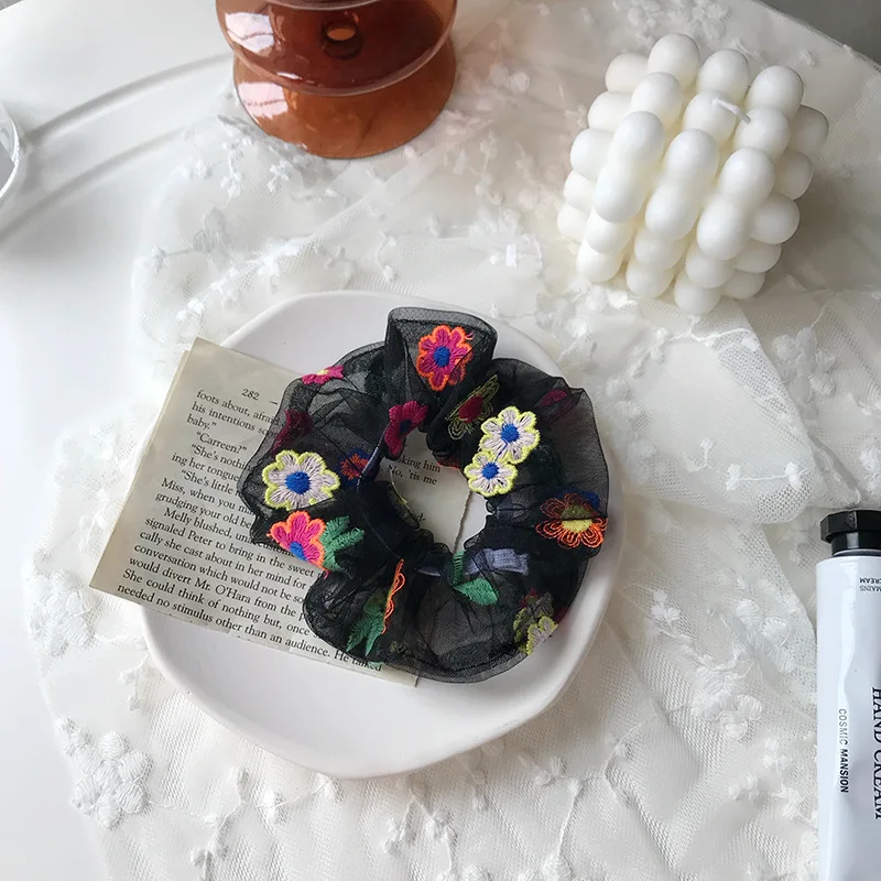 Elastic Hair Bands for Women 2020 Hot Korea Chic Handmade Embroidery Flower Transparent Colorful Daisy Hair Accessories