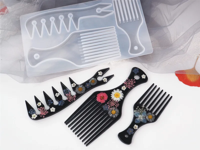 DIY Crystal Epoxy Resin Mold Comb Oil Head African Comb Mirror Silicone Mold For Resin