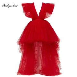 Bealegantom Custom Made Red High Low Evening Dresses Prom Puffy V Neck Dubai Saudi Arabic Special Occasion Formal Party Gowns