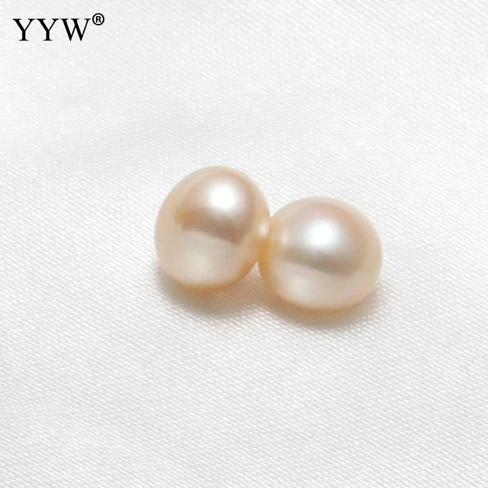 1 Pair Cultured Half Drilled Freshwater Pearl Beads 8.5-9mm Big Size Dome Natural Beads For Earring Pendant Jewelry Finding Pink