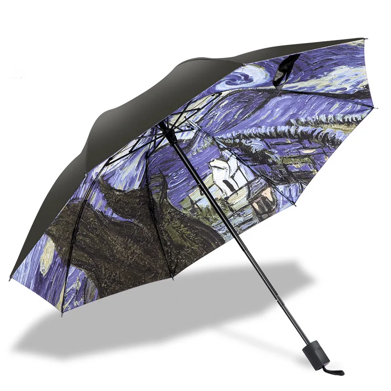 Van Gogh Famous Oil Painting Umbrella Sun And Rain Anti-uv Umbrella For Men And Women Rain Parasol Folding Paraguas