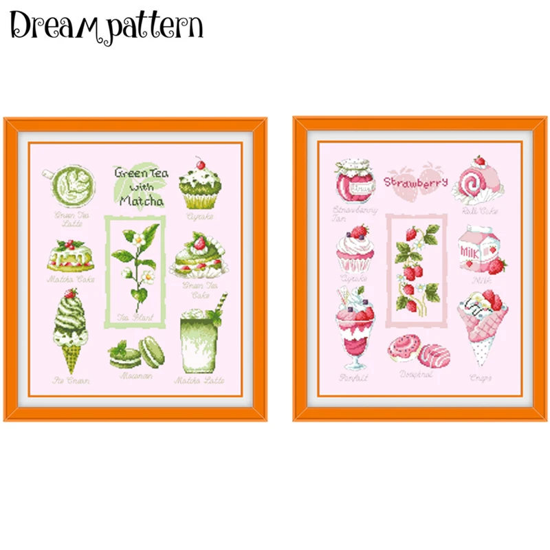 Green tea with matcha cross stitch kit package 14ct pink fabric cloth cotton thread embroidery DIY handmade needlewo