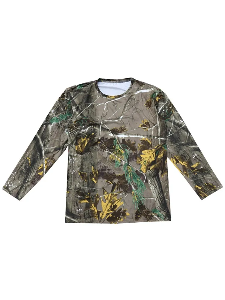 Men's Tree Bionic Camouflage Hunting Fishing T-Shirt Jungle Long-Sleeve Under-Shirt Anti-Sweat Wildlife Photography Sports Top