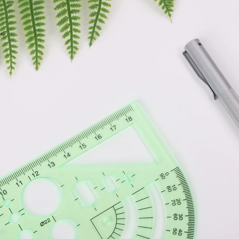 1PC Verde Geometrica Cerchi In Plastica Piazze Esagoni Triangolo Modello Righello Strumenti di Disegno di Mappatura Della Cancelleria Della Scuola Studente