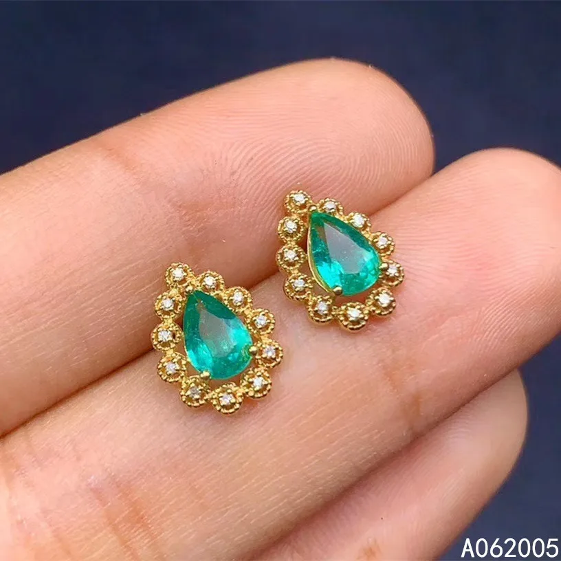 

KJJEAXCMY Fine Jewelry 18K gold inlaid natural Emerald female new earrings Ear studs popular support test hot selling