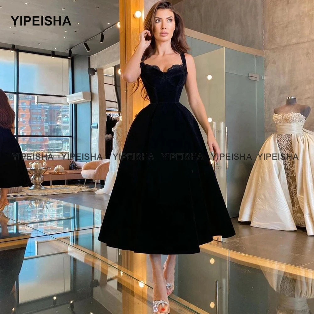 Yipeisha-vestido negro Vintage para fiesta, prenda de terciopelo, corsé de cóctel, vestido de Graduación