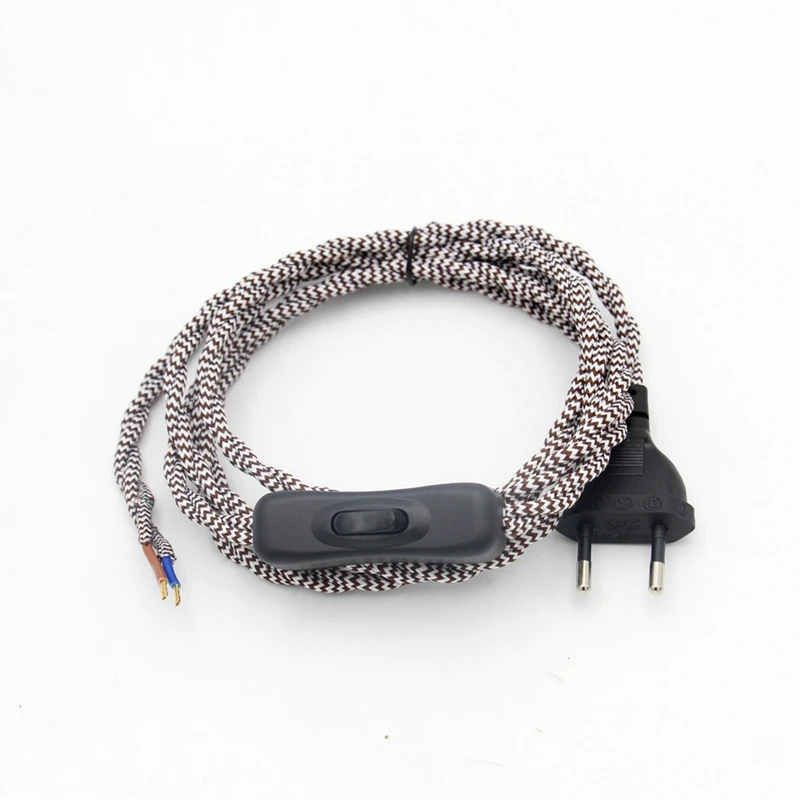 220-240V AC European Plug Power Cord Cables With on off Switch Vintage Fabric Covered Electrical Wire Power Line