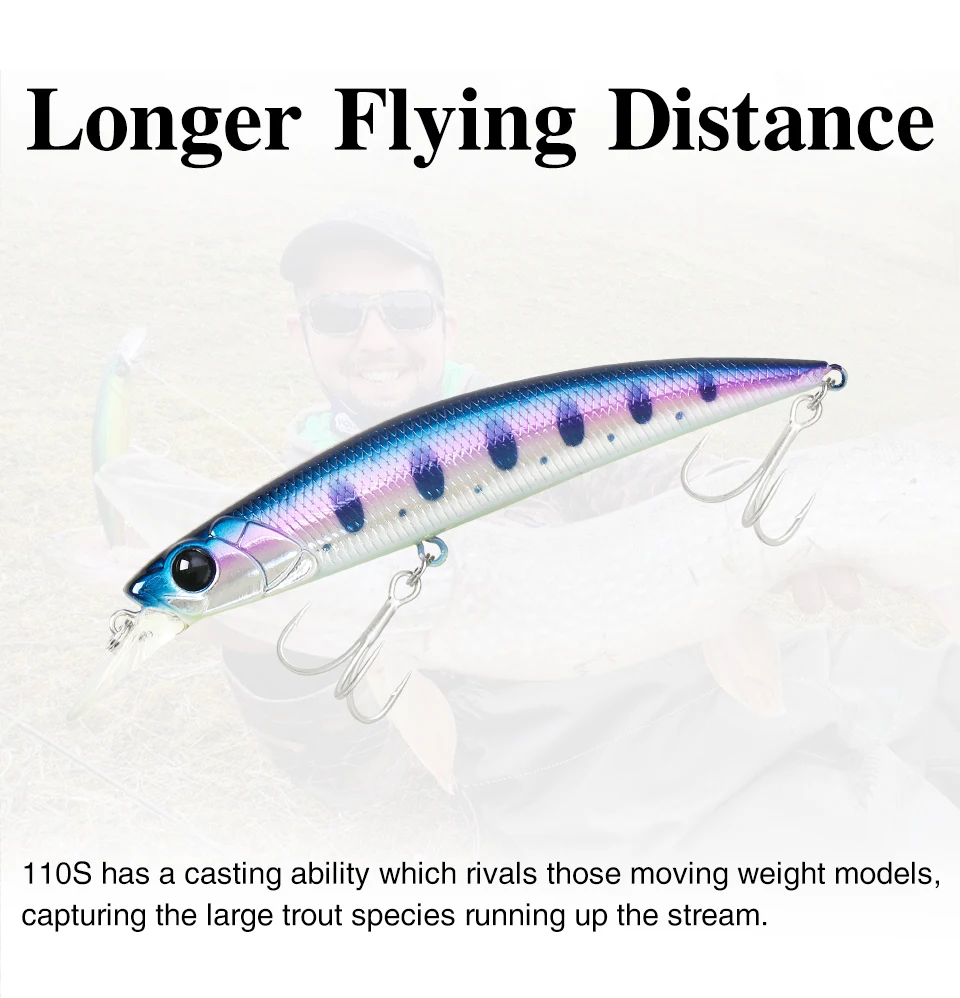 TSURINOYA 4 Stück NEUE FARBE Sinking Minnow 110S DW77 110mm 22g Weitwurf-Angelköder für große Forellen, Wolfsbarsch, Meeresfischen, Hartköder – Detail 5