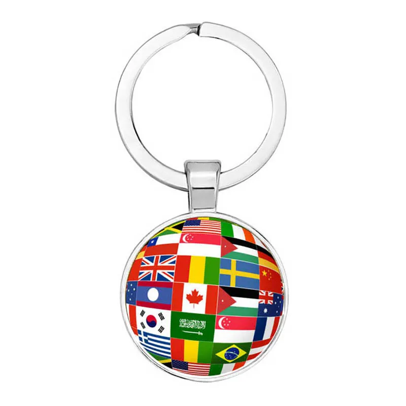 Flag United States United Kingdom Russia Spain Keychain Glass Cabochon Jewelry Keychain Ring Lady Men\'S Pendant Souvenir Gift
