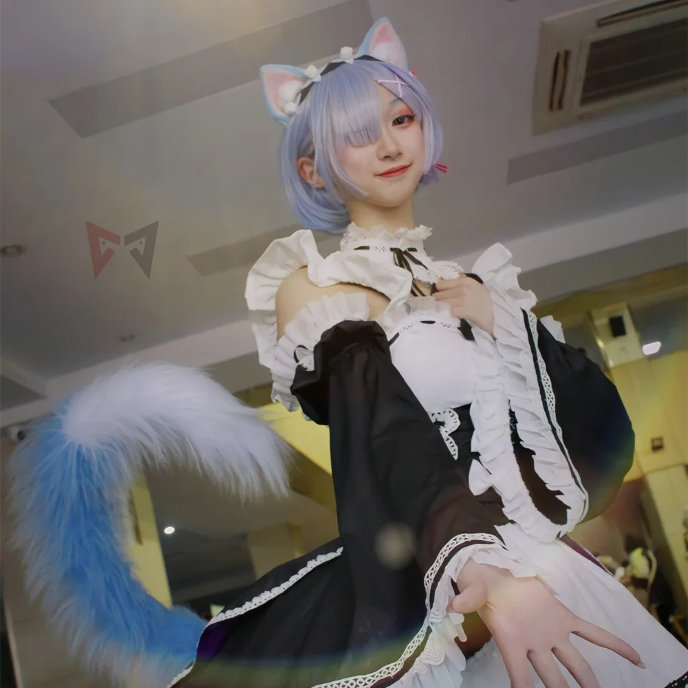 

New Rem Blue Cat Ears Hair Hoop Tail Re Life In A Different World From Zero Cosplay Headwear Party Game Accessories