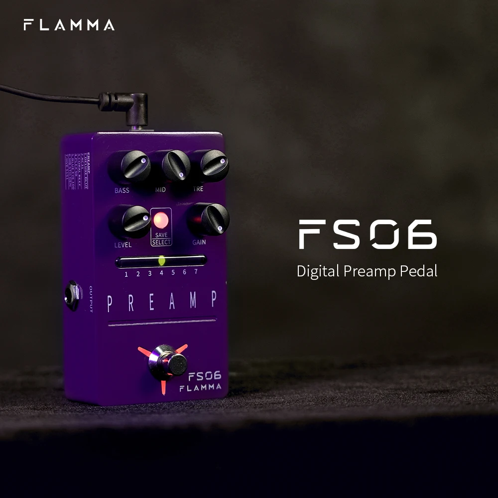 FLAMMA FS06 Guitar Preamp Pedal Digital Guitar Effects Preamp Pedal with 7 Preamp Models Built-in Cabinet Simulation