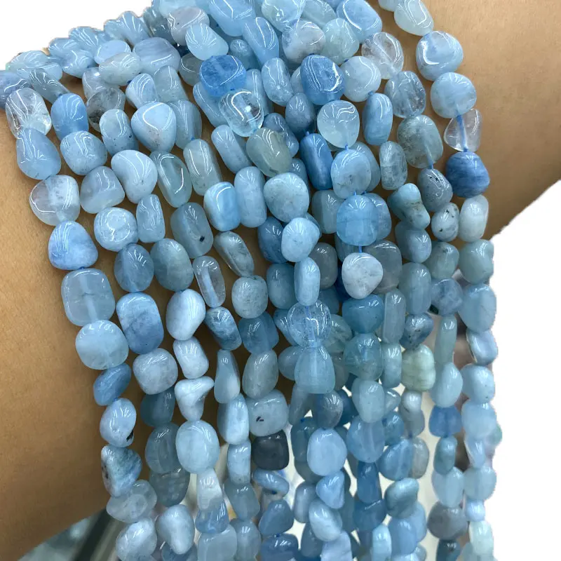 Fine Natural Stone Blue Aquamarine Irregular Gravel Gemstone Spacer Beads For Jewelry Making DIY Bracelet Necklace 8-10mm