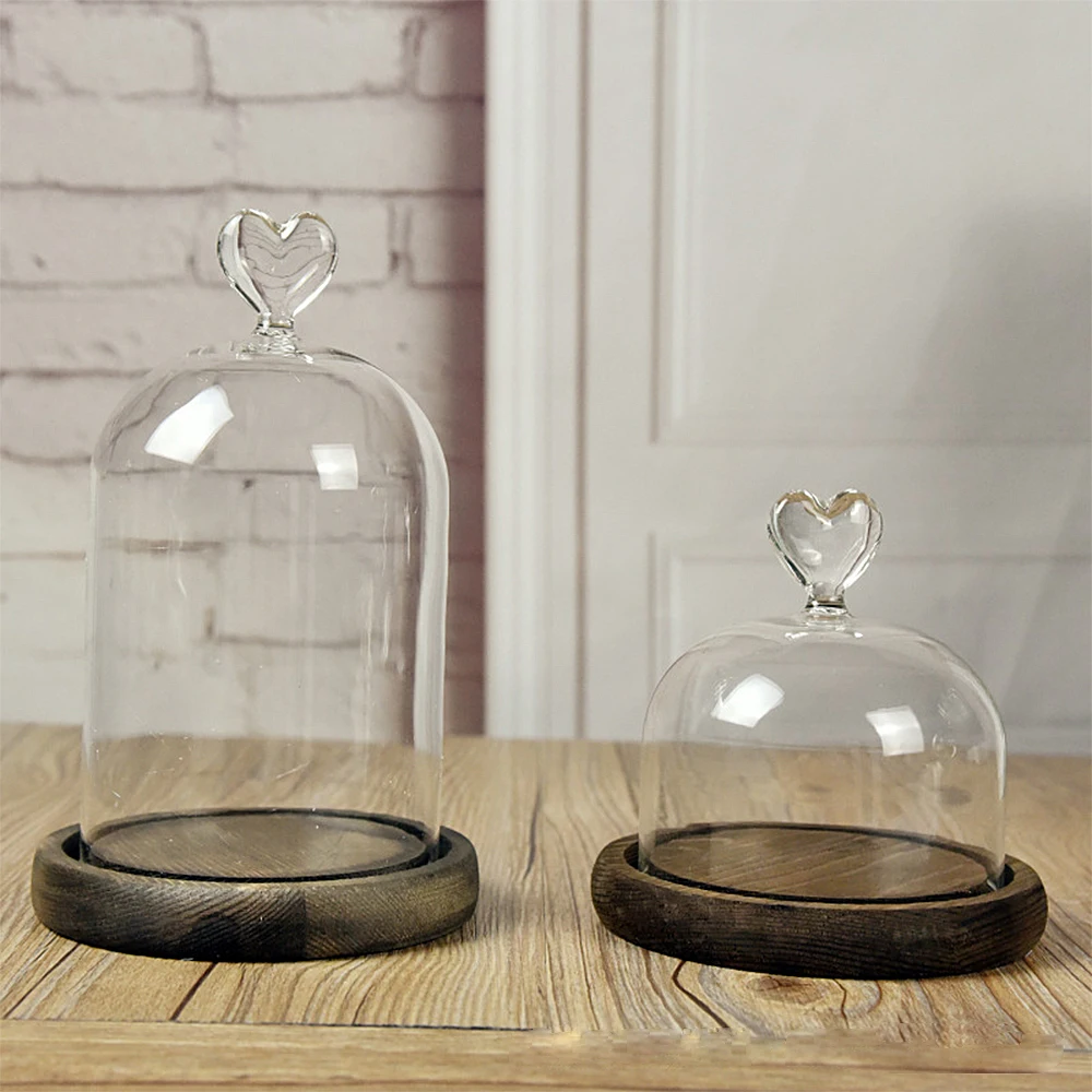 

Glass Dome Bell Jar Cloche Display Jar With Wooden Base Dust Cover Home Decor Bedroom Desk Ornaments For Home Christmas Party