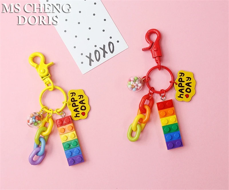 Dropship Gummy Rainbow Blocks LGBT Keychain Flatback Resin Pendant Charms Heart Flower Resin Keyring Bag Car Key Chains