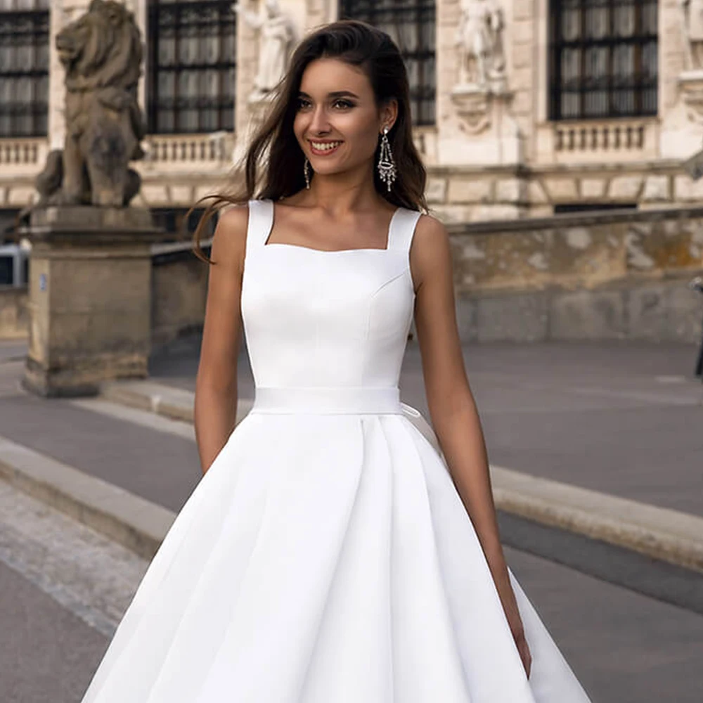 Robe de mariée en Satin blanc Simple, épaules dénudées, grande taille, Robe de bal, collection 2019