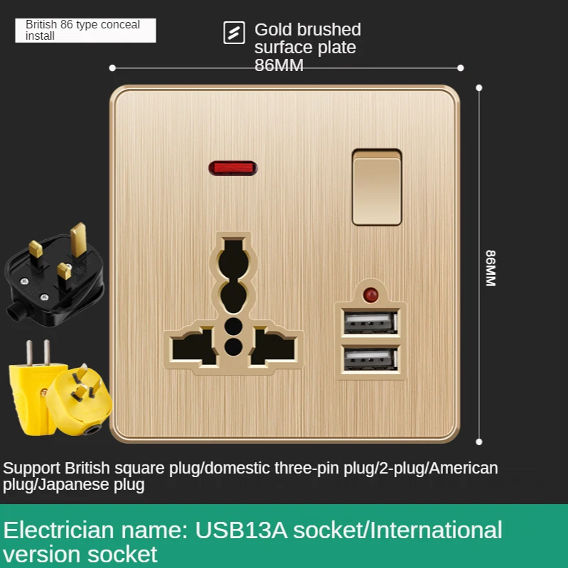 

UK 13A Power Socket USB Charging Wall Outlet Double Outlet 86Type With Switch Controller,13A UK Electric Outlet,Electric Switch