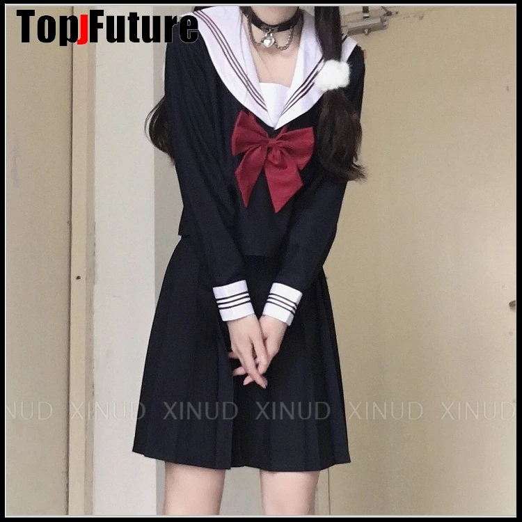 Jk uniforme menina verão estudante faculdade estilo básico classe uniforme marinheiro terno manga longa menina má saia longa cosplay ternos