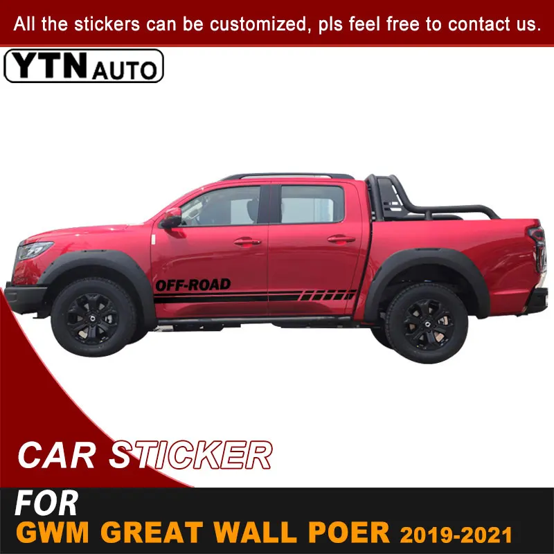 For GWM Great Wall Pao Great Wall Power 2019 2020 2021 Side Door Body Car Sticker 4x4 Off Road Skirt Stripe Graphic Vinyl Decals