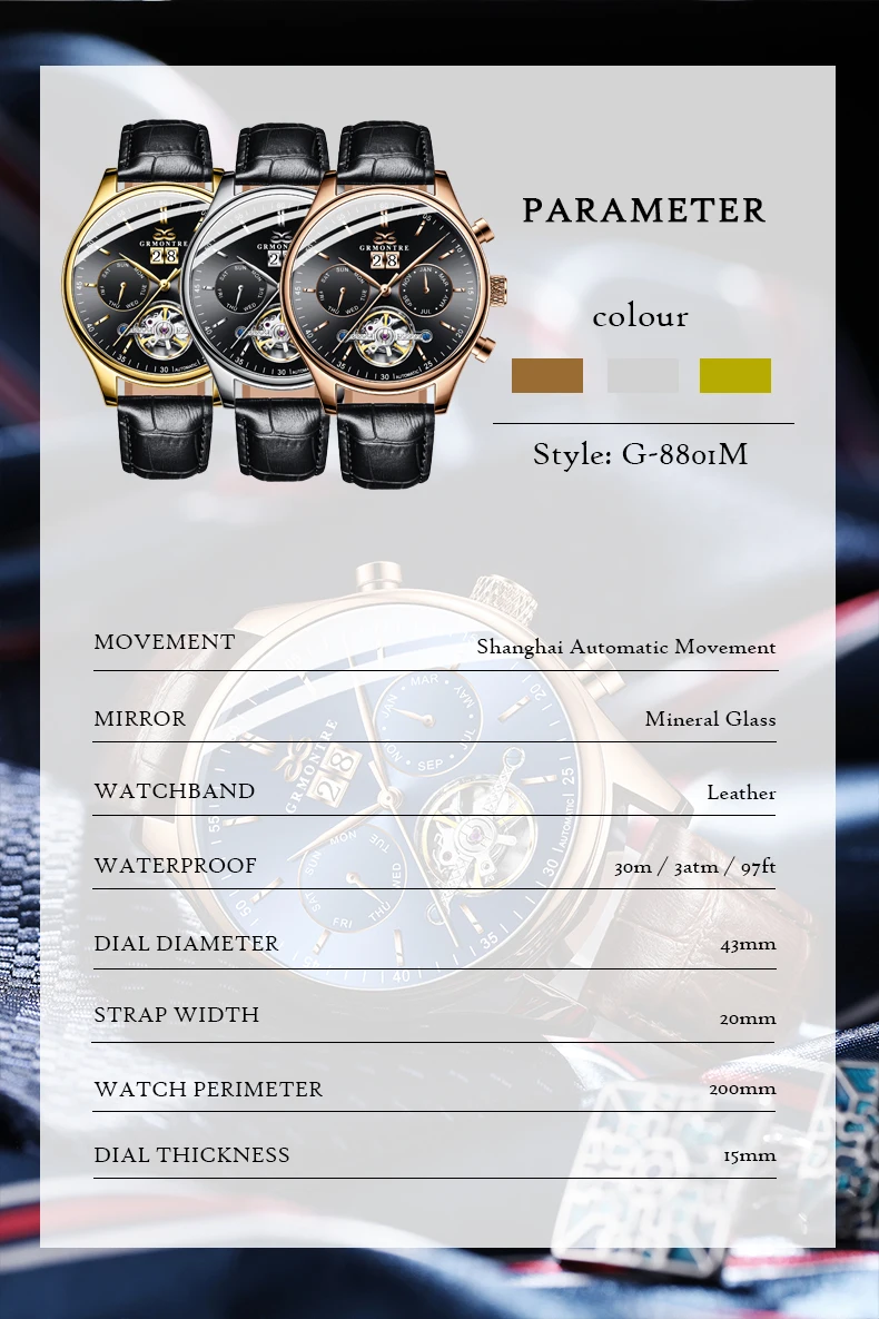 Imagem -04 - Relógio Mecânico Masculino Grmontre Relógio Automático de Luxo Steampunk para Homens Relógio de Pulso Mecânico