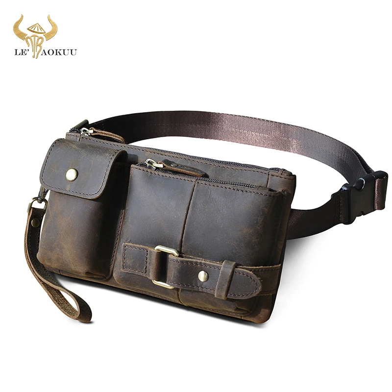 New Hot Sale Quality Leather men Fashion Travel Fanny Waist Belt Bag Chest Pack Sling Clutch Bag Design Phone Case Male 8135-d