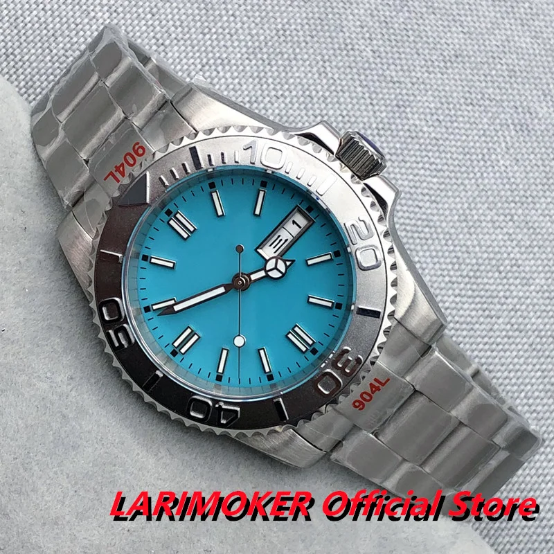 

LARIMOKER New 40mm Polished Automatic 24Jewel Man's Watch Stainless Steel Shall Bracelet NH36A Movement Sapphire Blue Dial